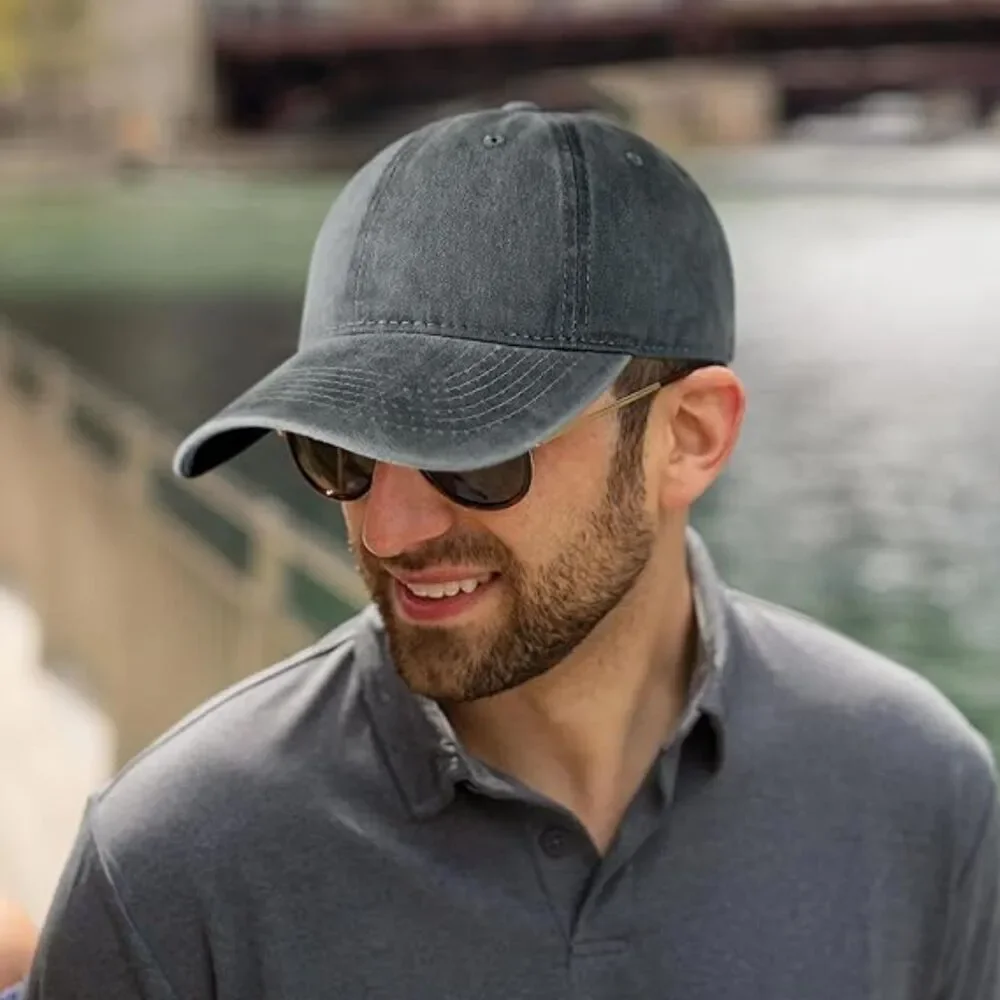 Unisex Gray Washed 100% Cotton Adjustable Size Strap Casual Classic Baseball Cap